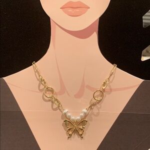 Elegant Gold Butterfly Necklace with Pearls